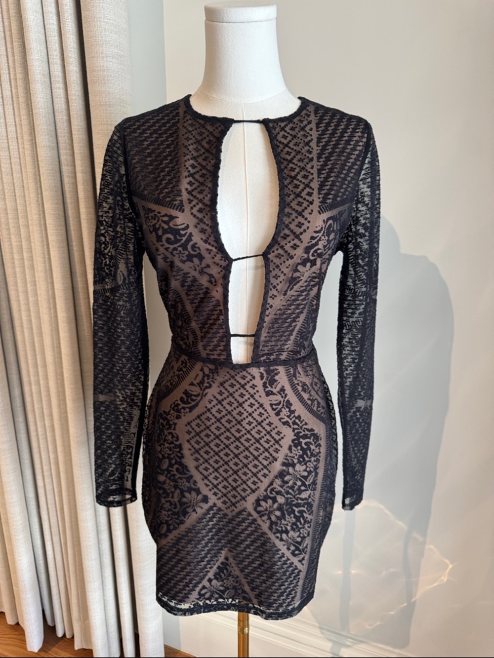 AFRM Black Lace Long-Sleeve Cutout Mini Dress